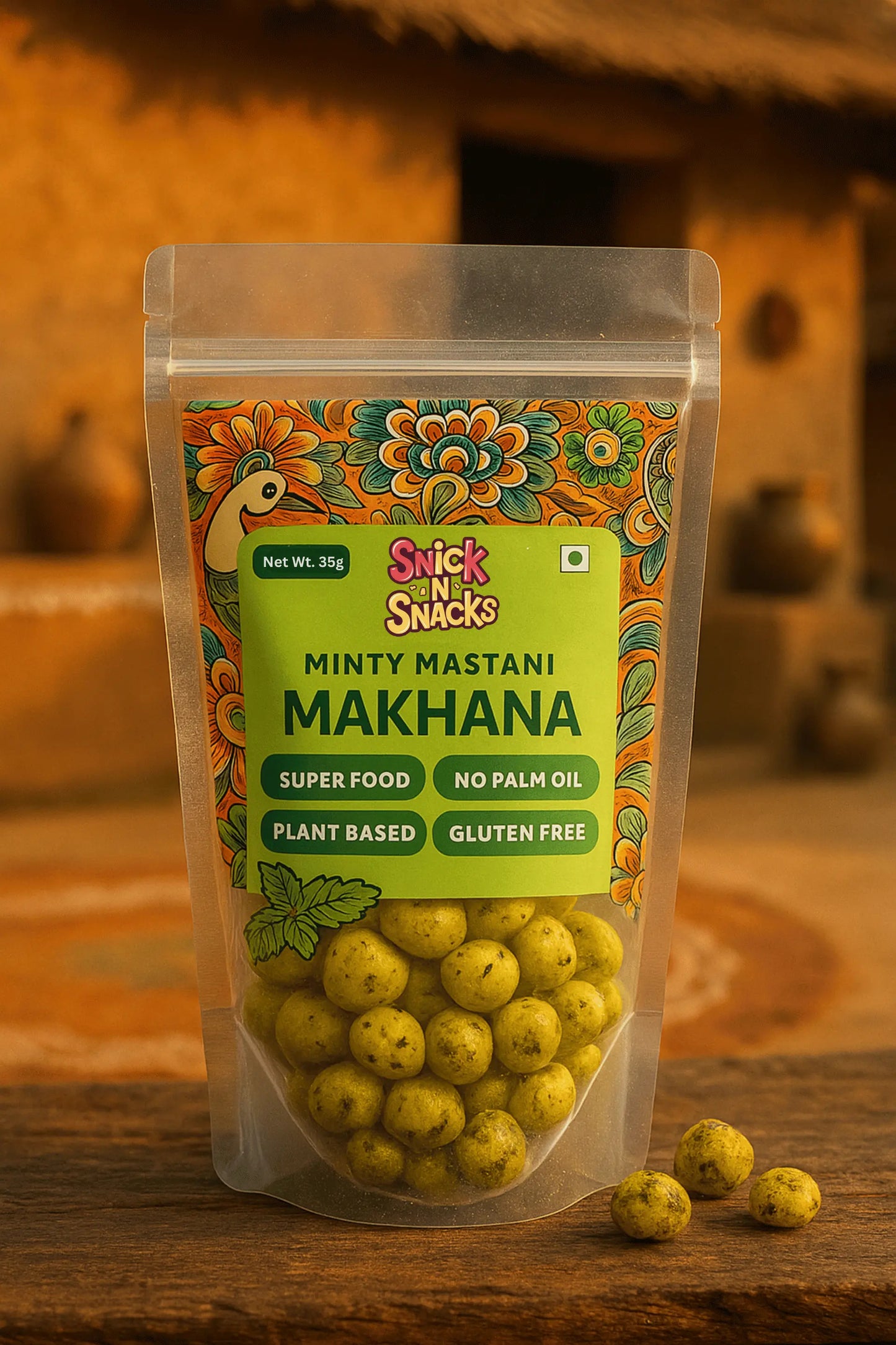 Minty Mastani | Superfood Makhana Snack by SnickNSnacks (35g Pouch Pack) | Pack of 2